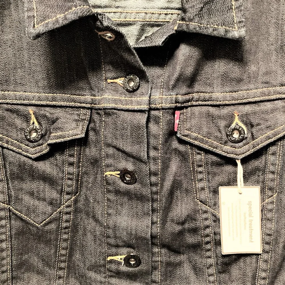 NWT Levi Jean jacket Women girls junior adult SZ S curvy cut Very dark blue … - Picture 3 of 4